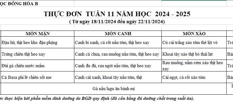 BỮA ĂN HỌC ĐƯỜNG T.11 2024-2025