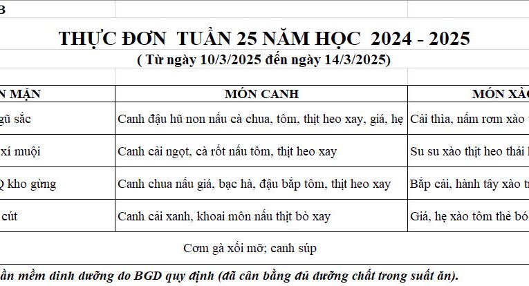 BỮA ĂN HỌC ĐƯỜNG T.25 2024-2025
